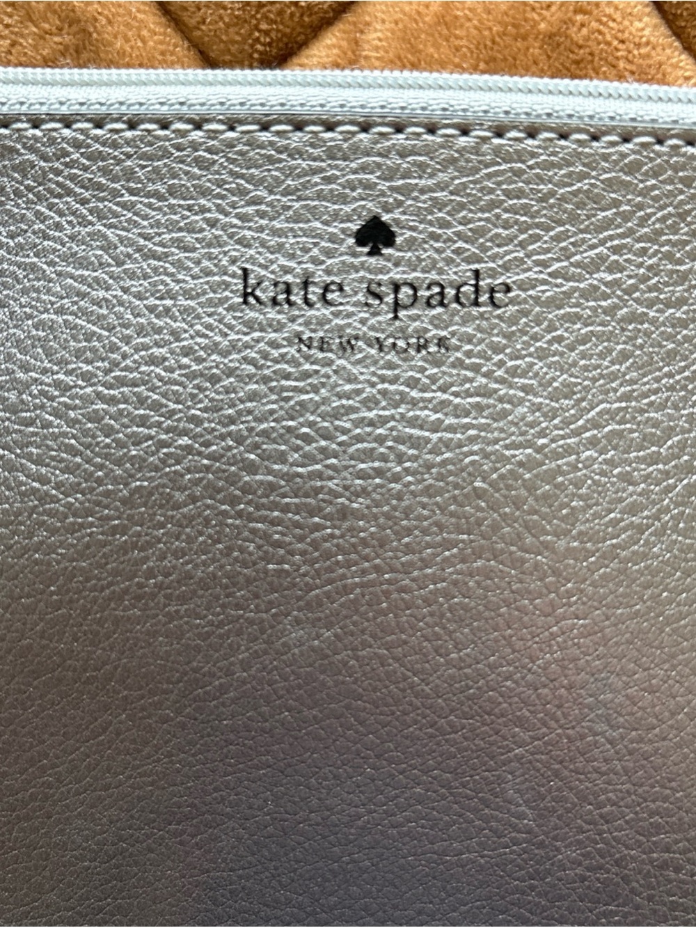 kate spade Silver Metallic Leather Wristlet Clutch zip up simple